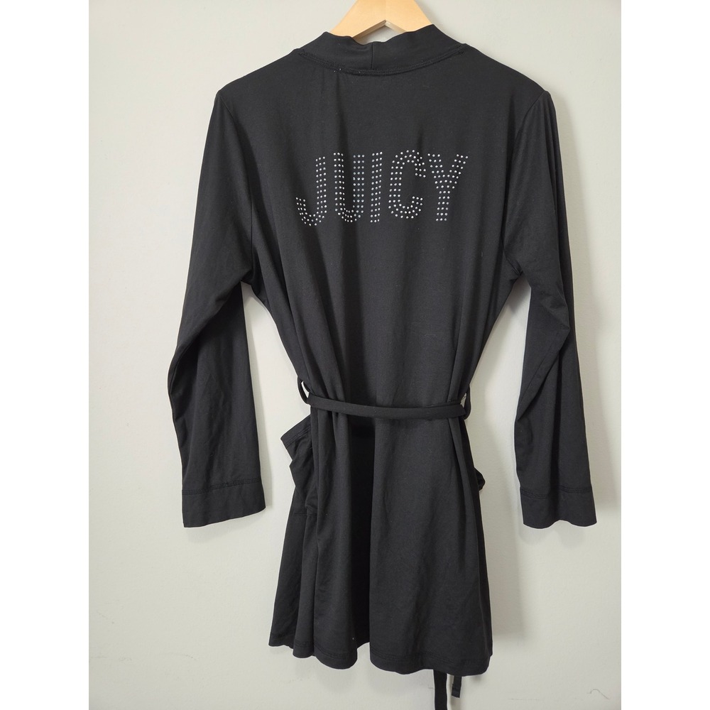 Juicy Couture Black Rhinestone Logo Sleepwear Robe Womens Large Y2K Loungewear